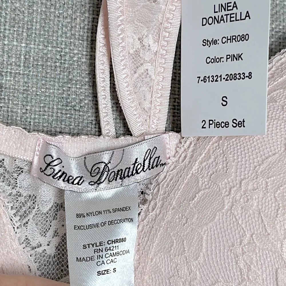 Linea Donatella Light Pink Lace Babydoll Chemise Lingerie Set Size Small New